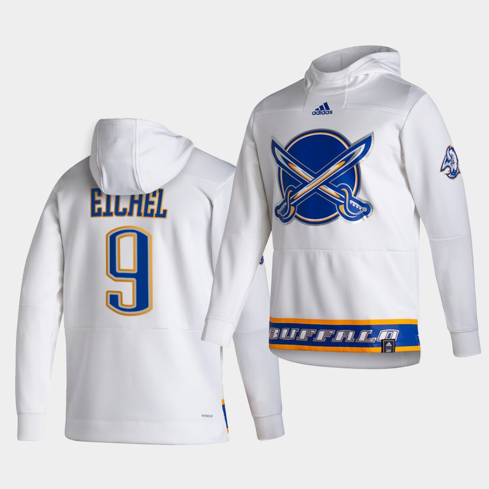Men Buffalo Sabres #9 Eichel White NHL 2021 Adidas Pullover Hoodie Jersey